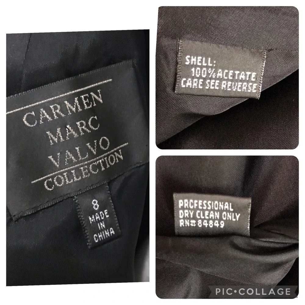 90s Carmen Marc Valvo Collection Black Satin V Back Cocktail Evening Dress 8 - Picture 14 of 16